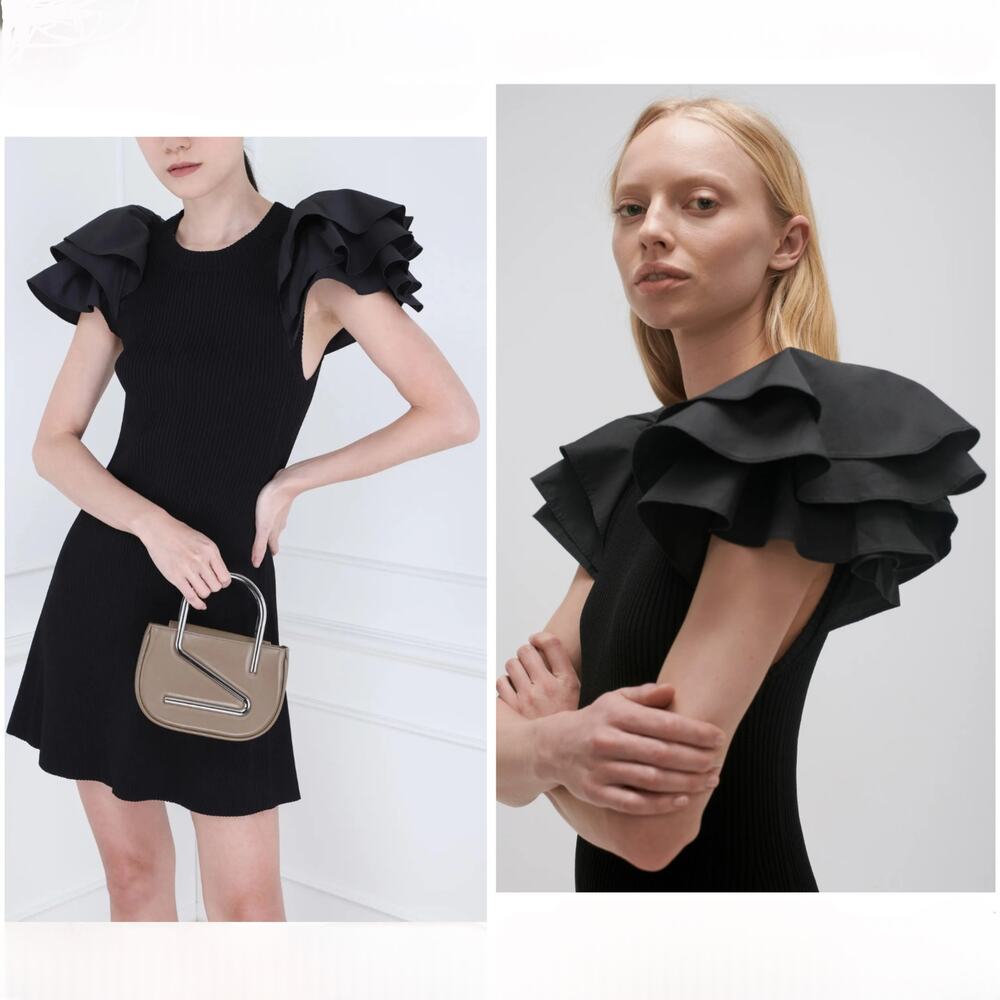 Aje Black Questa Puff Ruffle Sleeve Mini Dress XS Extra Small - Picture 3 of 7